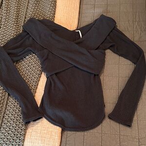 Free People Black Ribbed Long Sleeve Top